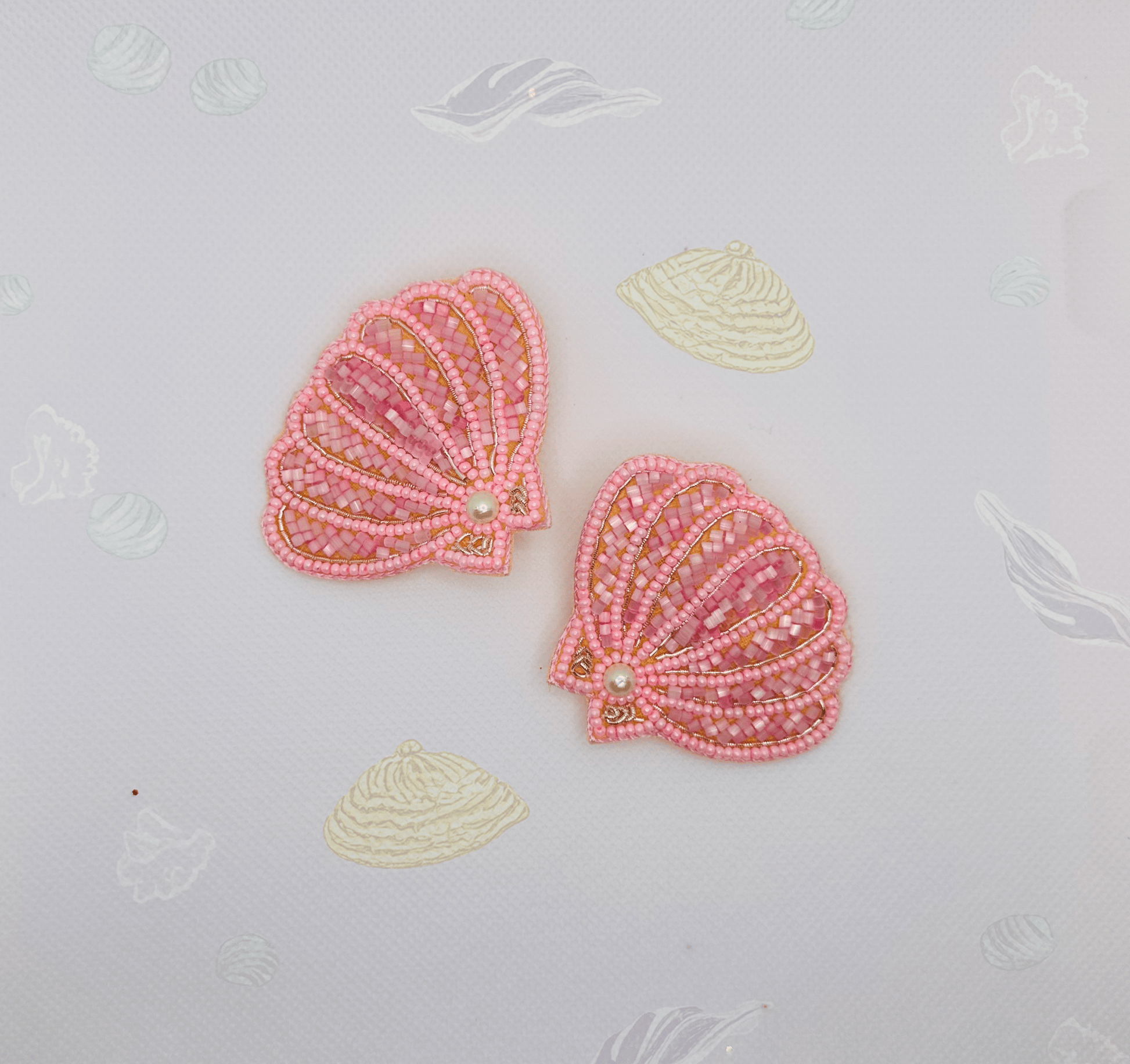 Pink Seashell Embroidered Hair Clips Set - Twisty Locks  - Kids and Women Hair Accessories, Fashion Clothing and Jewellery India