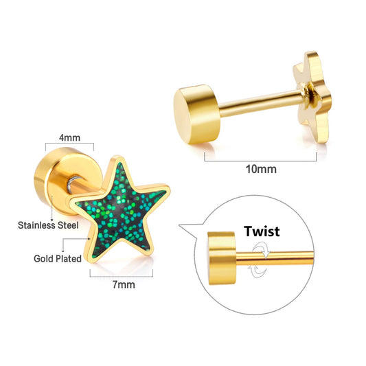 Pink Star 18K Gold Plated Children's Earrings - Twisty Locks  - Kids and Women Hair Accessories, Fashion Clothing and Jewellery India
