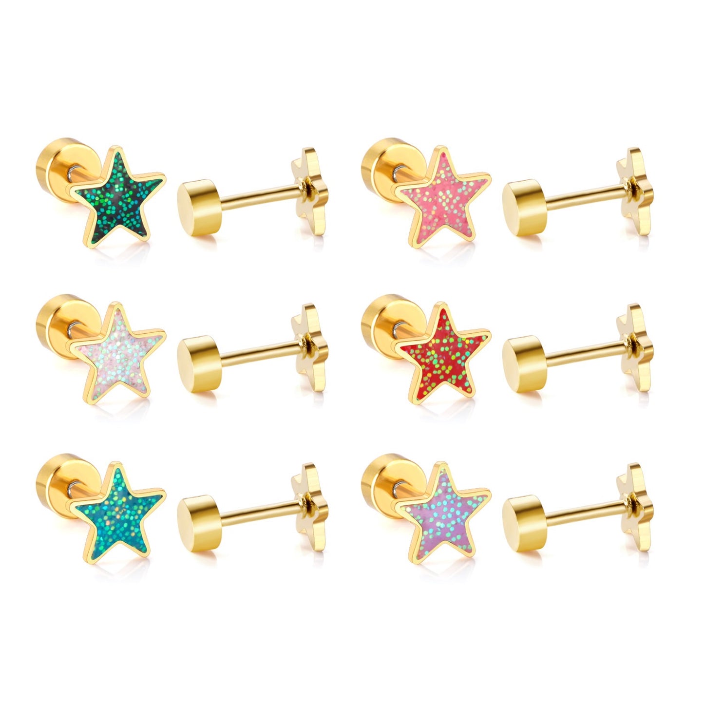 Pink Star 18K Gold Plated Children's Earrings - Twisty Locks  - Kids and Women Hair Accessories, Fashion Clothing and Jewellery India