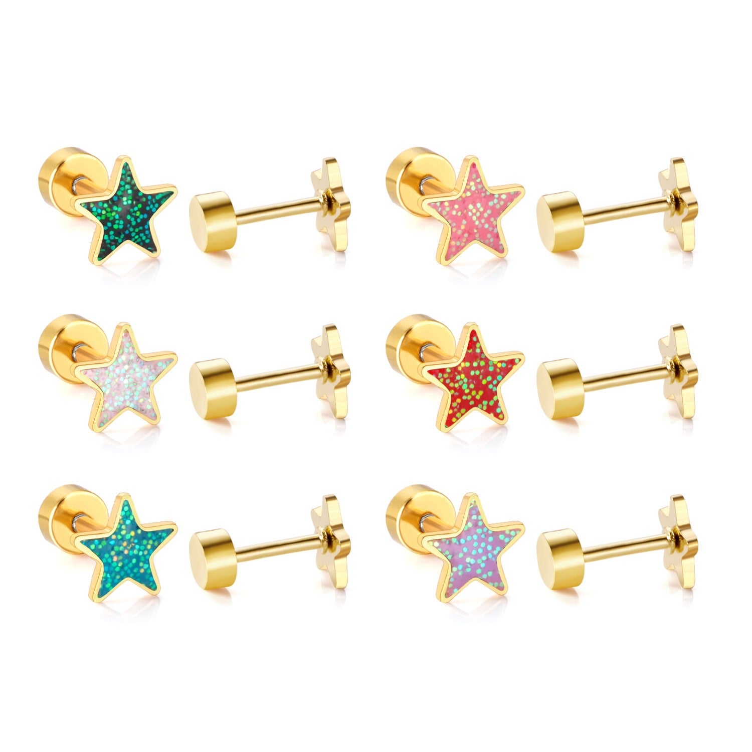 Pink Star 18K Gold Plated Children's Earrings - Twisty Locks  - Kids and Women Hair Accessories, Fashion Clothing and Jewellery India