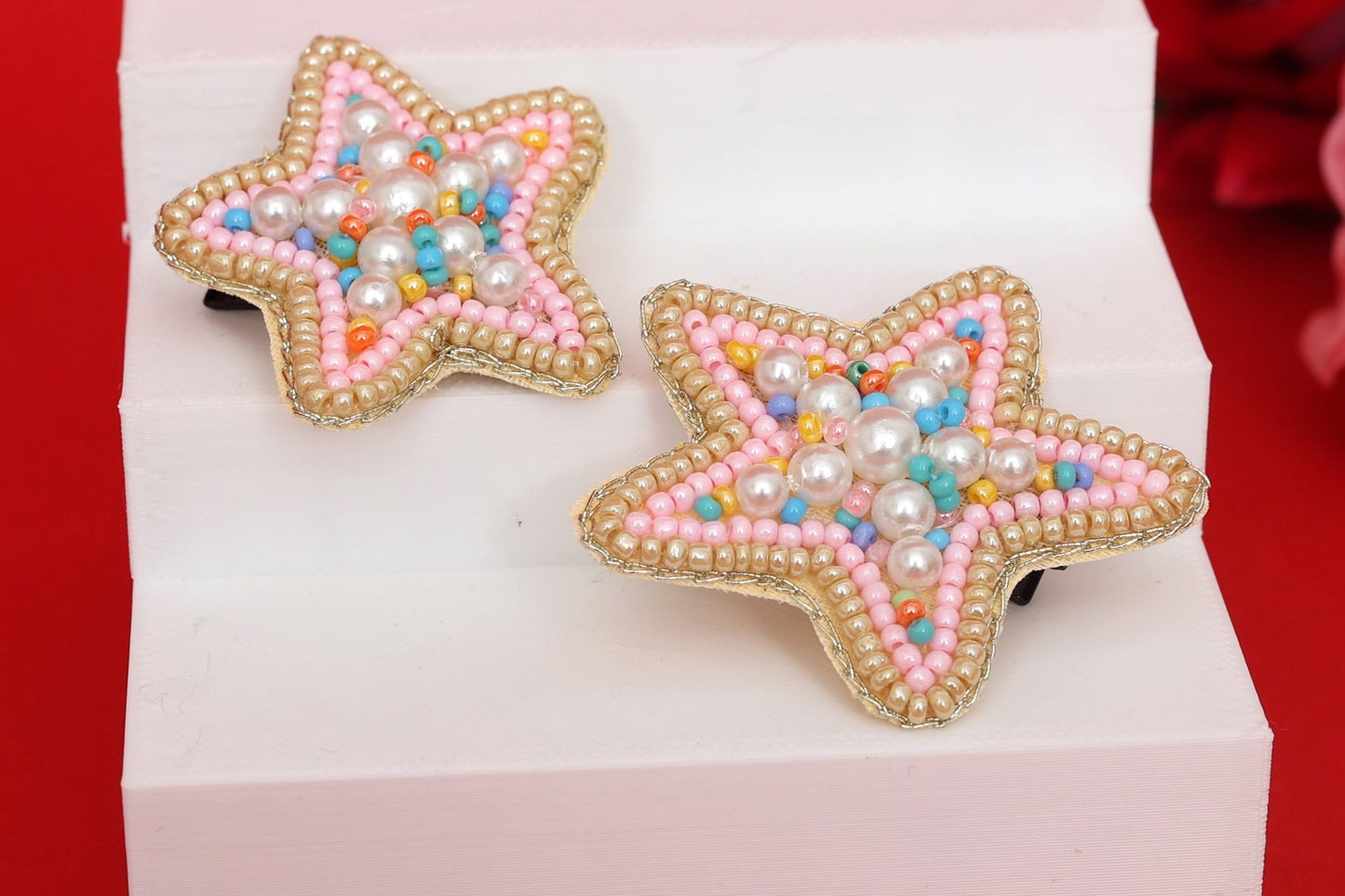 Pink Stars Embroidered Hair Clips Set - Twisty Locks  - Kids and Women Hair Accessories, Fashion Clothing and Jewellery India
