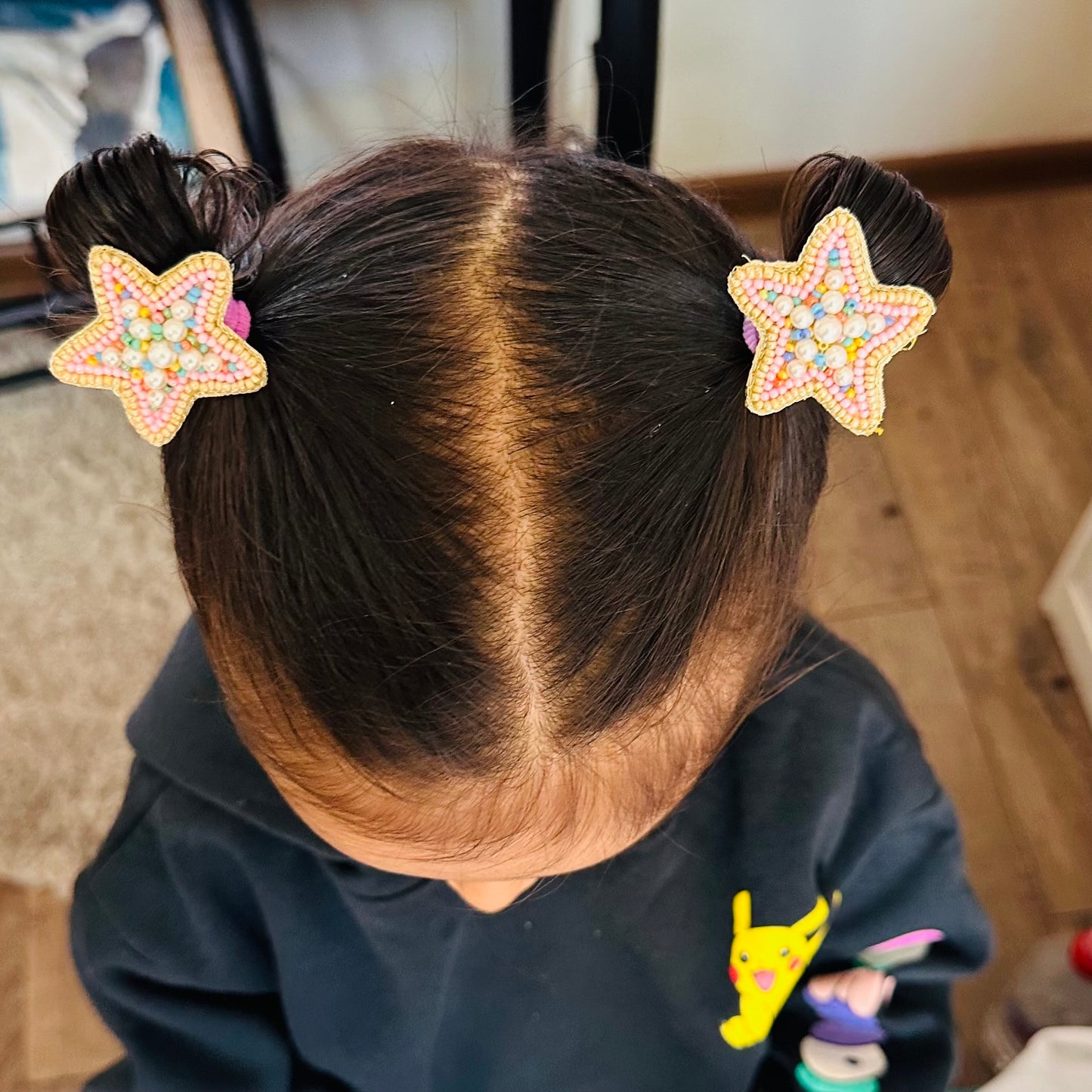 Pink Stars Embroidered Hair Clips Set - Twisty Locks  - Kids and Women Hair Accessories, Fashion Clothing and Jewellery India