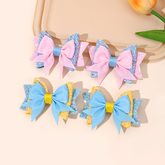 Pink and Blue Sparkly Bows - Set of 4 - Twisty Locks  - Kids and Women Hair Accessories, Fashion Clothing and Jewellery India