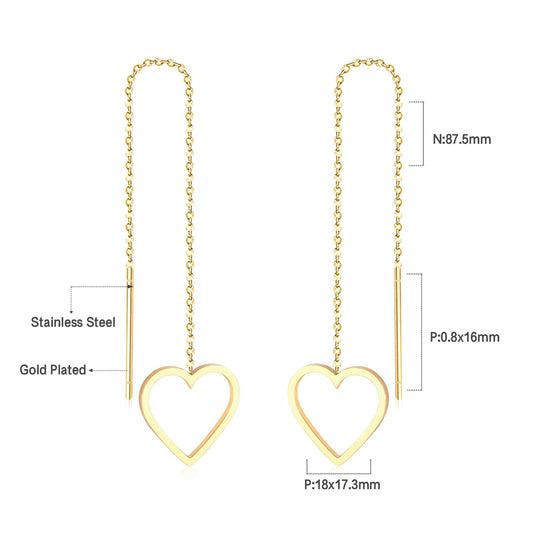 Open Heart Threader 18K Gold-Plated Earrings