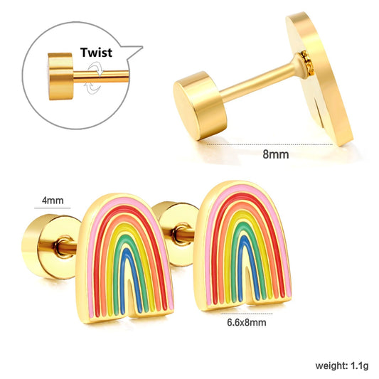Rainbow 18K Gold Plated Children's Earrings - Twisty Locks  - Kids Hair Accessories India