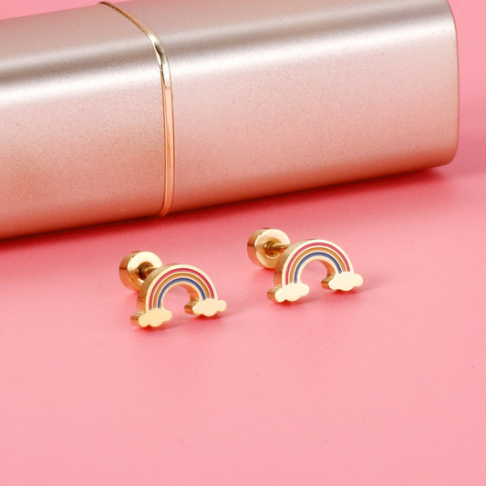 Rainbow Cloud 18K Gold Plated Children's Earrings - Twisty Locks  - Kids Hair Accessories India