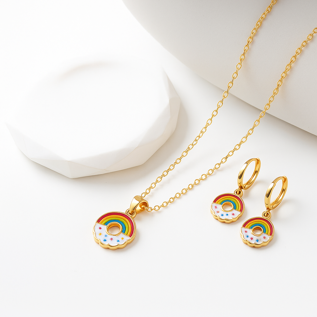 Rainbow Donut 3 Pc Jewellery Set - Twisty Locks  - Kids and Women Hair Accessories, Fashion Clothing and Jewellery India