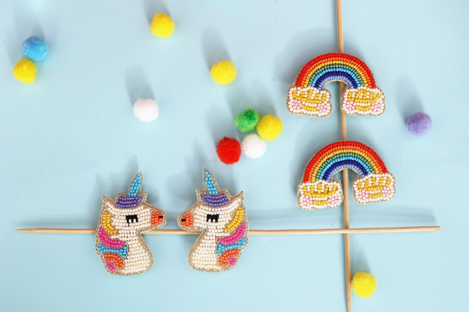 Rainbow Embroidered Hair Clips Set - Twisty Locks  - Kids and Women Hair Accessories, Fashion Clothing and Jewellery India