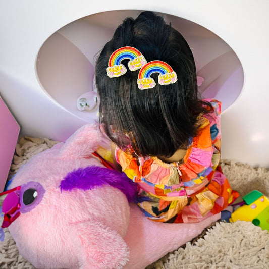 Rainbow Embroidered Hair Clips Set - Twisty Locks  - Kids Hair Accessories India