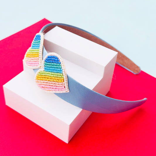 Rainbow Hearts Blue Hairband - Twisty Locks  - Kids Hair Accessories India
