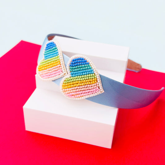 Rainbow Hearts Blue Hairband - Twisty Locks  - Kids Hair Accessories India