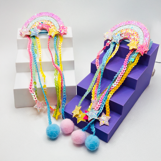 Rainbow Sequin Tail Clips- Set of 2 - Twisty Locks  - Kids Hair Accessories India