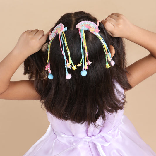 Rainbow Sequin Tail Clips- Set of 2 - Twisty Locks  - Kids Hair Accessories India