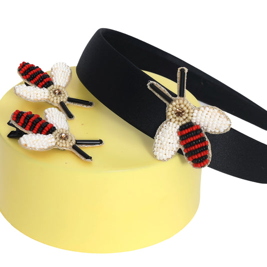 Red Bee Black Hairband - Twisty Locks  - Kids Hair Accessories India