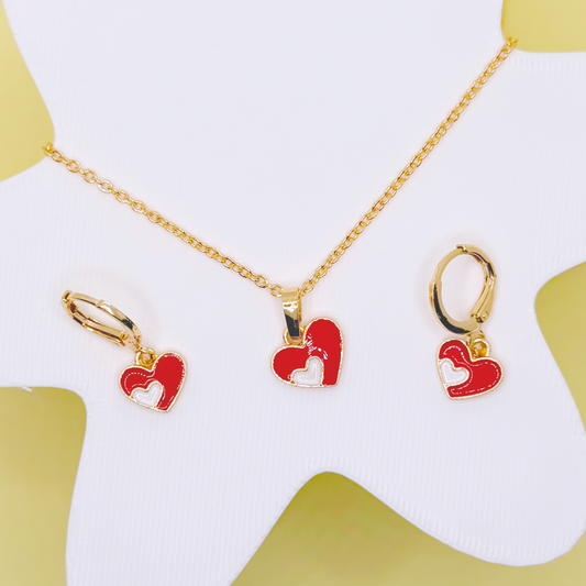 Red Hearts 3 Pc Jewellery Set - Twisty Locks  - Kids and Women Hair Accessories, Fashion Clothing and Jewellery India