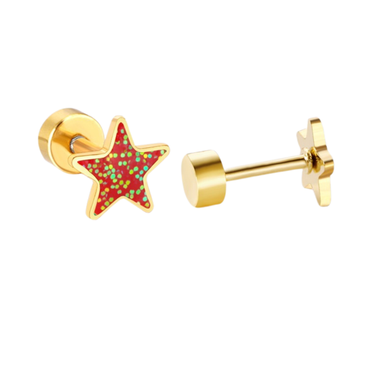 Red Star 18K Gold Plated Children's Earrings - Twisty Locks  - Kids and Women Hair Accessories, Fashion Clothing and Jewellery India