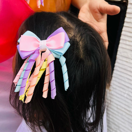 Ribbons Bow Hair Clips - Blue, Pink & Purple - Set of 2 - Twisty Locks  - Kids Hair Accessories India