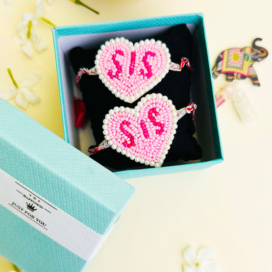 Sis Embroidered Rakhi Combo with Roli & Chawal - Pink - Twisty Locks  - Kids Hair Accessories India