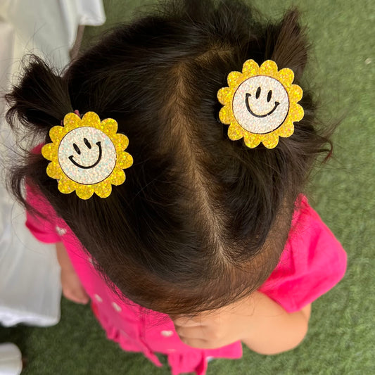 Smiling Sunflower Clips - Set of 2 - Twisty Locks  - Kids Hair Accessories India