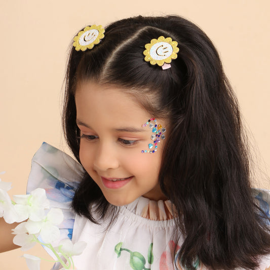 Smiling Sunflower Clips - Set of 2 - Twisty Locks  - Kids Hair Accessories India