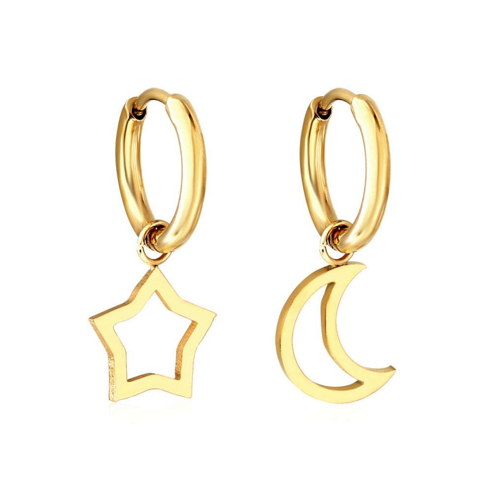 Star & Moon Hoops 18K Gold Plated Children's Earrings - Twisty Locks  - Kids and Women Hair Accessories, Fashion Clothing and Jewellery India