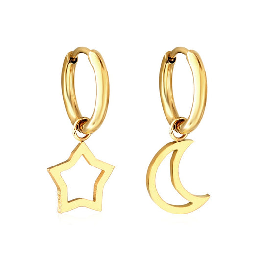 Star & Moon Hoops 18K Gold Plated Children's Earrings - Twisty Locks  - Kids and Women Hair Accessories, Fashion Clothing and Jewellery India