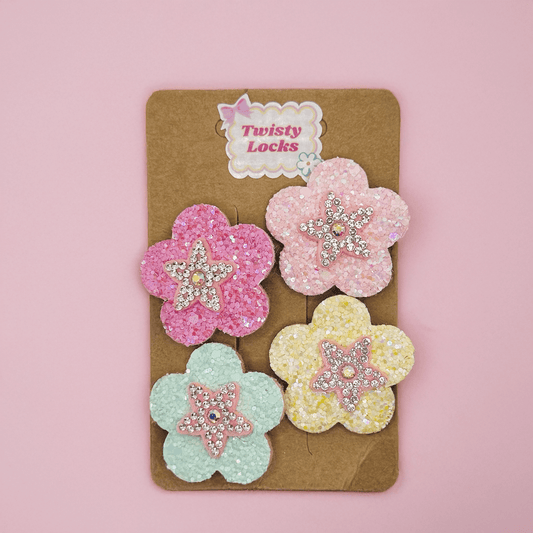 Starry Blossom Clips - Set of 4 - Twisty Locks  - Kids Hair Accessories India