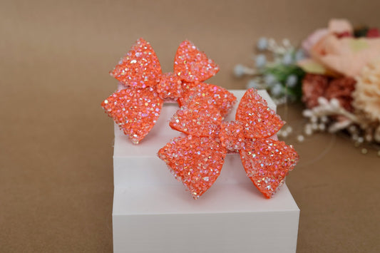 Sugar Crystal Bows - Coral Set of 2 - Twisty Locks  - Kids Hair Accessories India