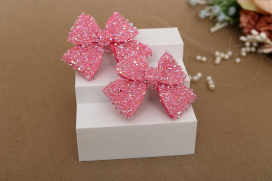 Sugar Crystal Bows - Fuchsia Set of 2 - Twisty Locks  - Kids Hair Accessories India