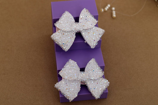 Sugar Crystal Bows - White Set of 2 - Twisty Locks  - Kids Hair Accessories India