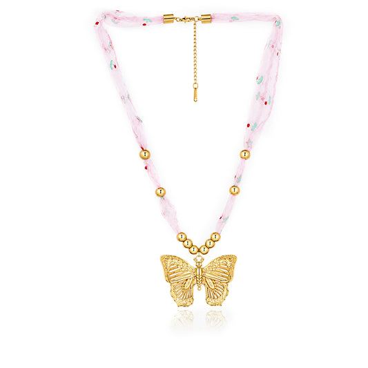 Butterfly Ribbon Bead 18K Gold Plated Necklace