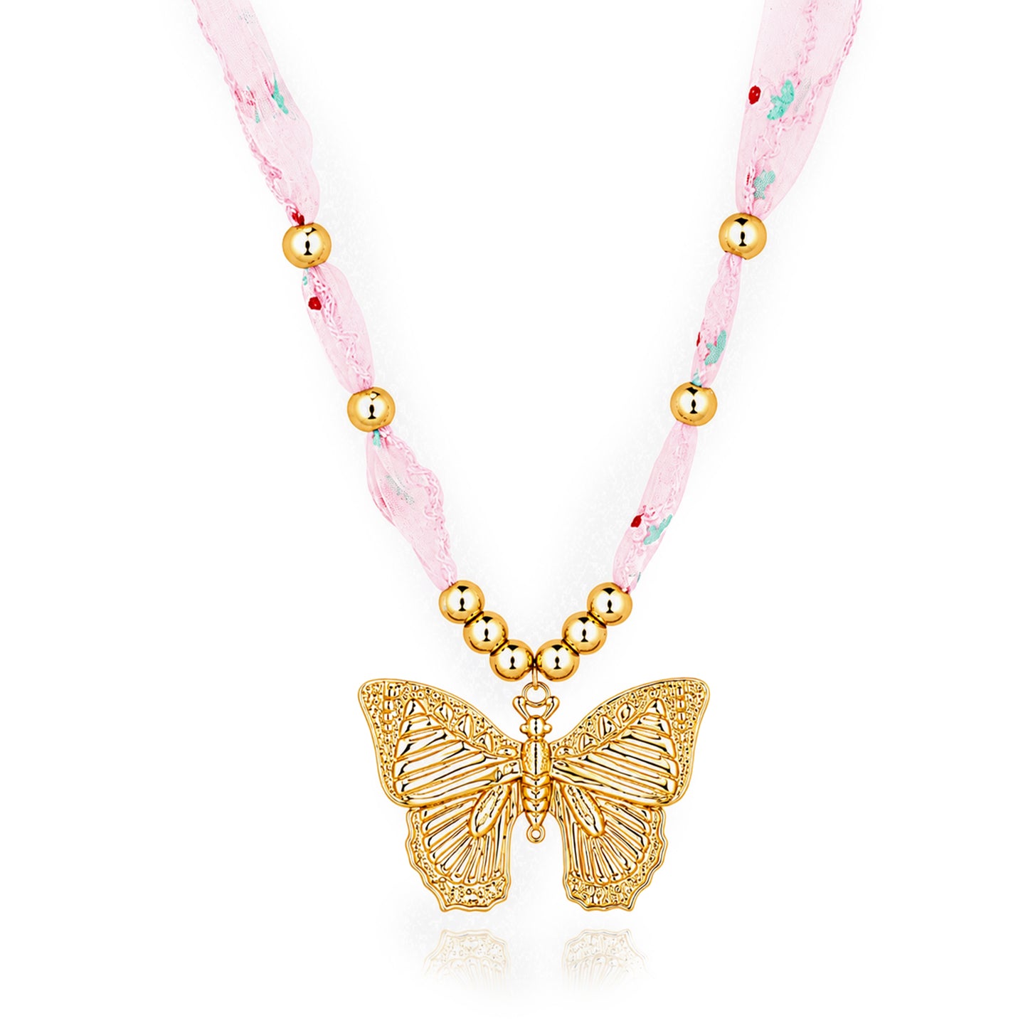 Butterfly Ribbon Bead 18K Gold Plated Necklace
