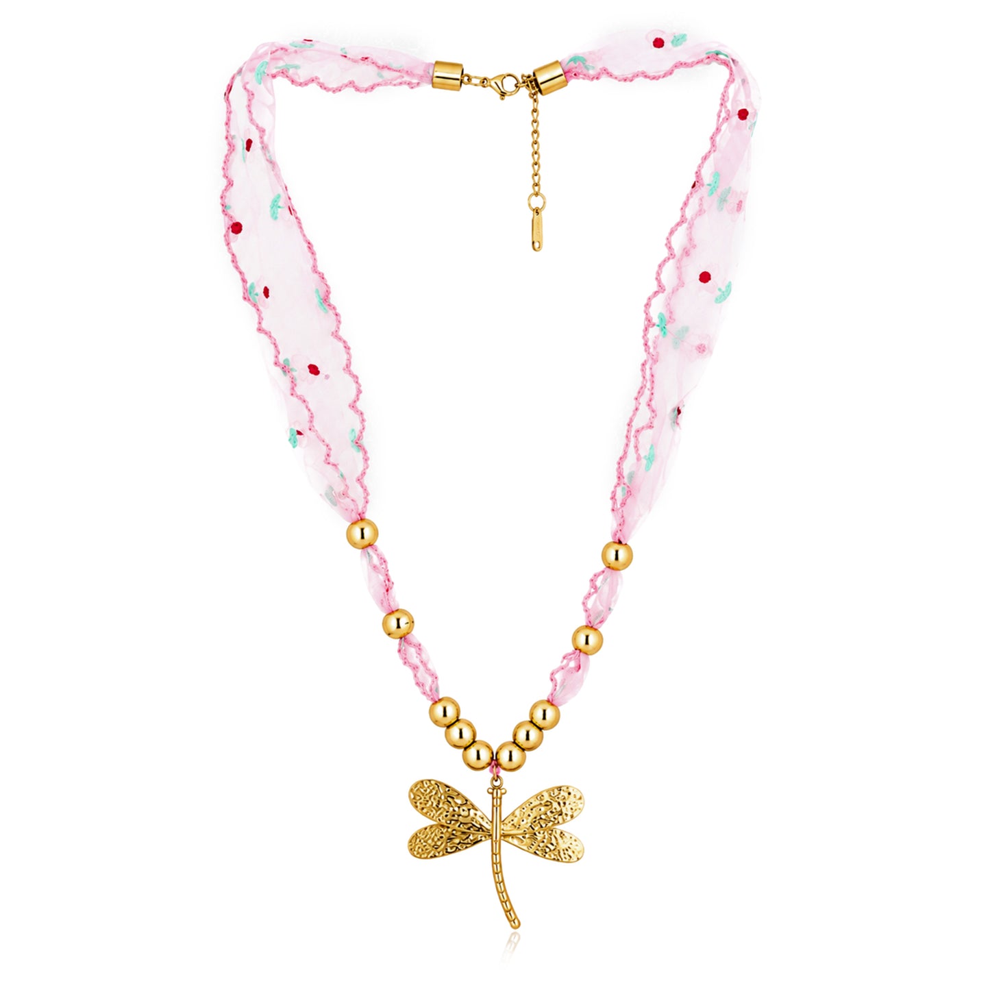 Dragonfly Ribbon Bead 18K Gold Plated Necklace