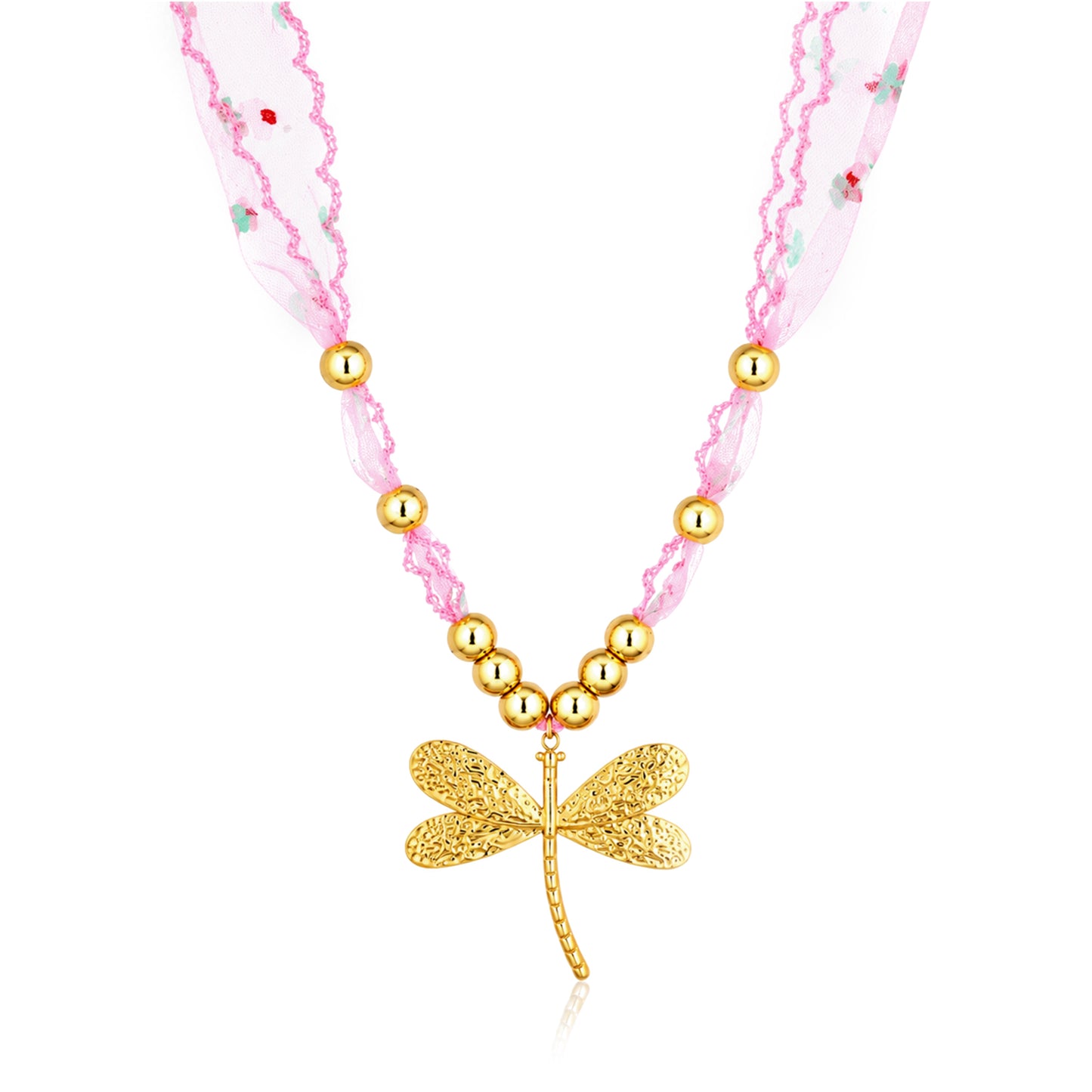 Dragonfly Ribbon Bead 18K Gold Plated Necklace
