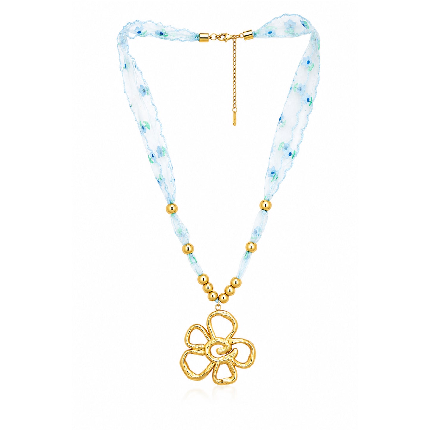 Open Flower Ribbon Bead 18K Gold Plated Necklace