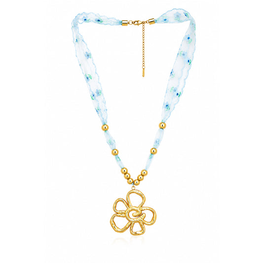 Open Flower Ribbon Bead 18K Gold Plated Necklace
