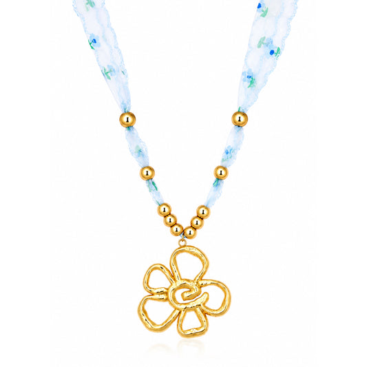 Open Flower Ribbon Bead 18K Gold Plated Necklace