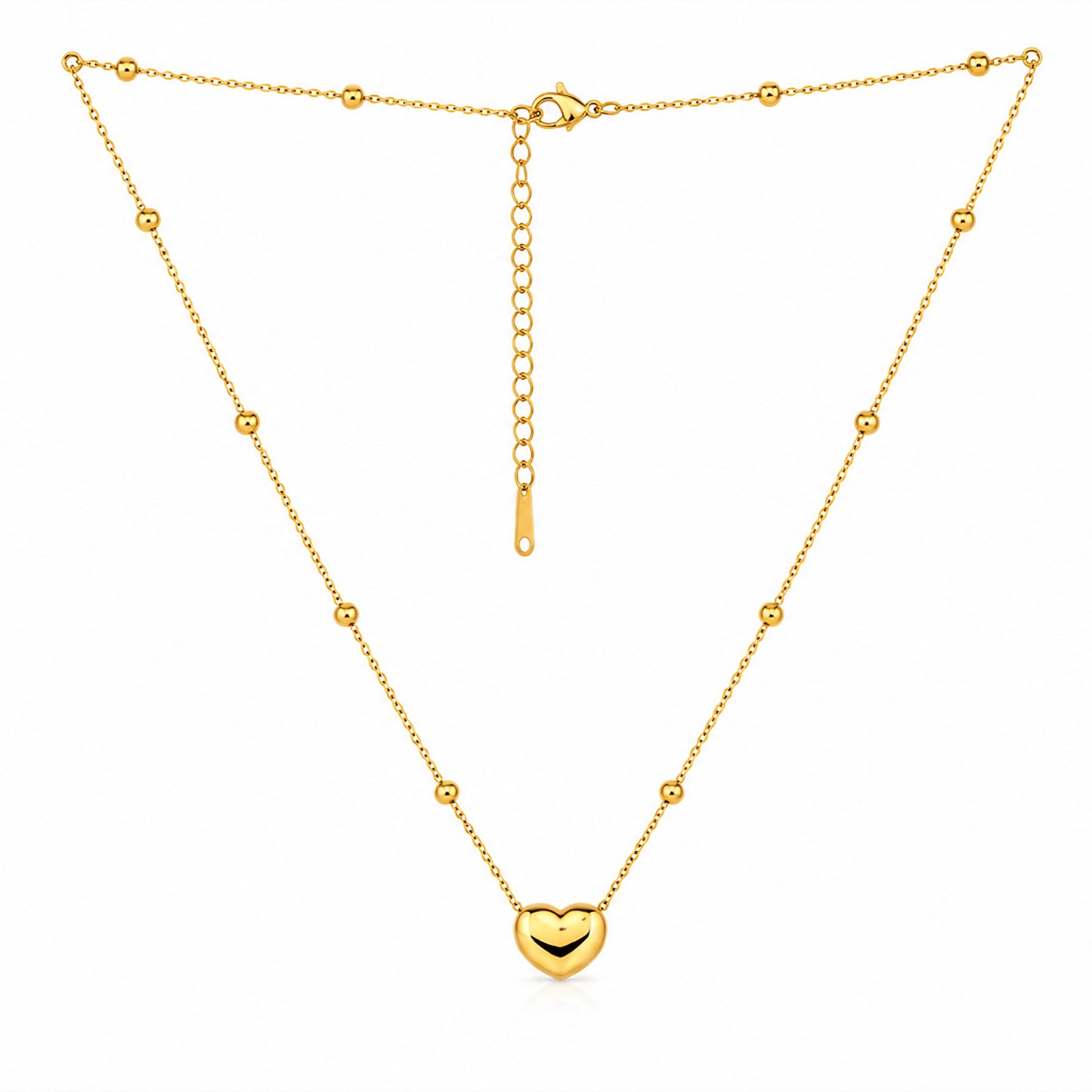 Puffy Heart Satellite Chain 18K Gold Plated Necklace