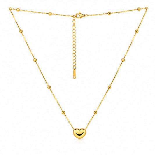 Puffy Heart Satellite Chain 18K Gold Plated Necklace