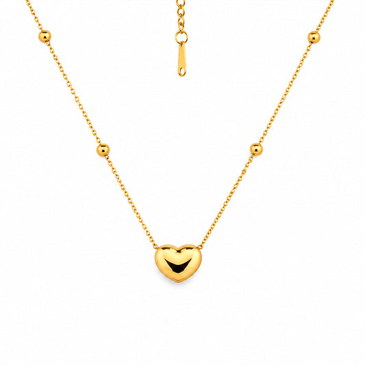Puffy Heart Satellite Chain 18K Gold Plated Necklace