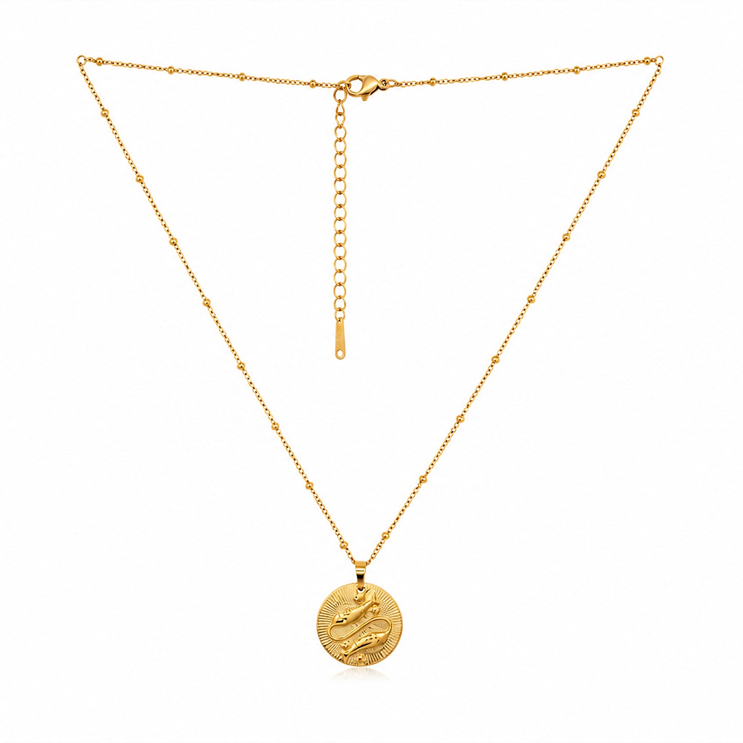 Pisces Zodiac Coin Satellite Chain 18K Gold Plated Necklace