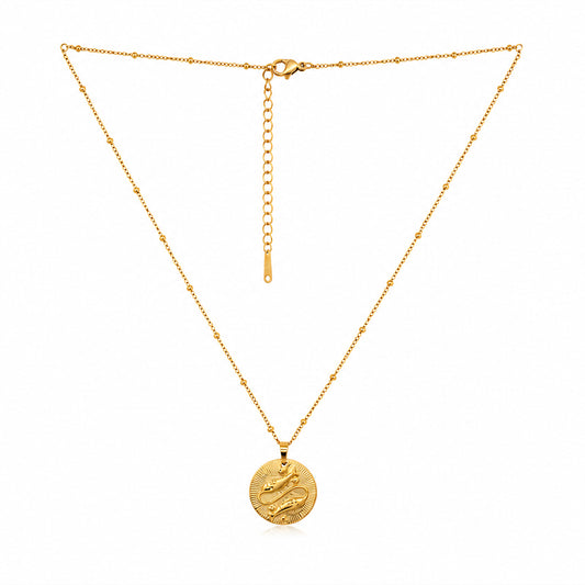 Pisces Zodiac Coin Satellite Chain 18K Gold Plated Necklace