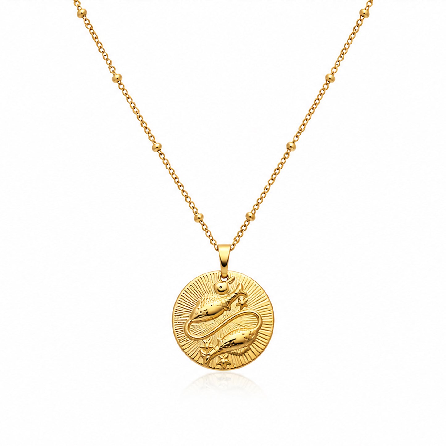 Pisces Zodiac Coin Satellite Chain 18K Gold Plated Necklace