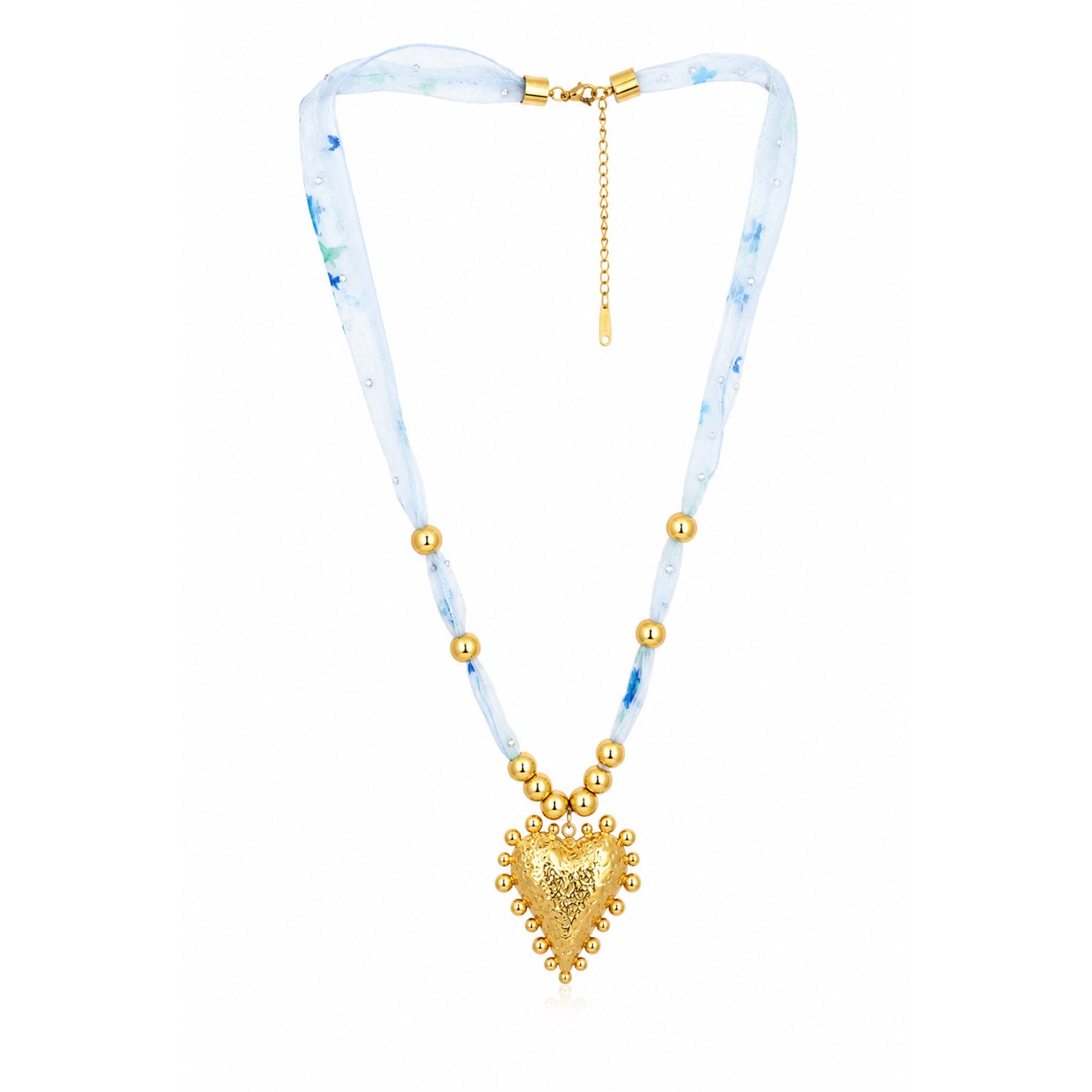 Sacred Heart Ribbon Bead 18K Gold Plated Necklace