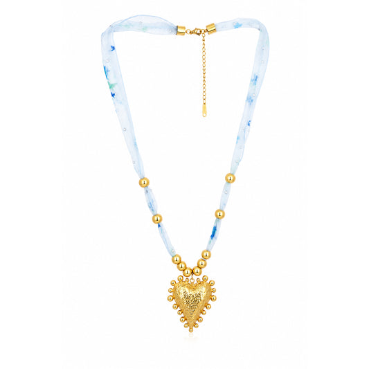 Sacred Heart Ribbon Bead 18K Gold Plated Necklace
