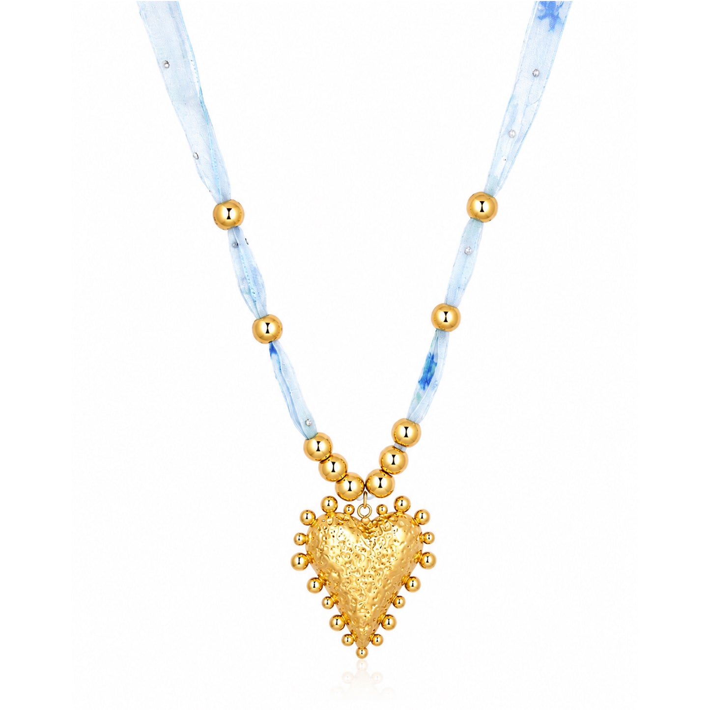 Sacred Heart Ribbon Bead 18K Gold Plated Necklace