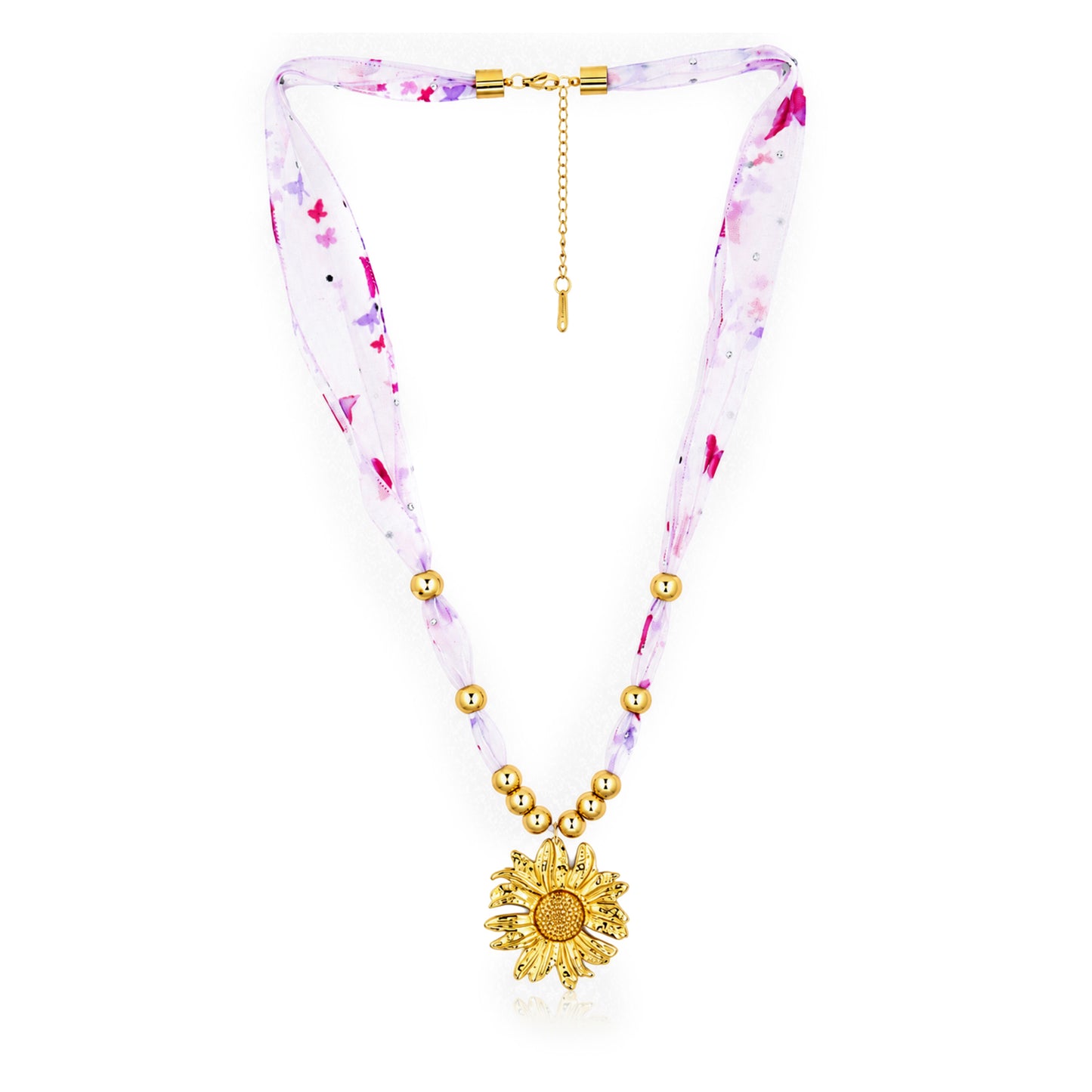 Sunflower Ribbon Bead 18K Gold Plated Necklace