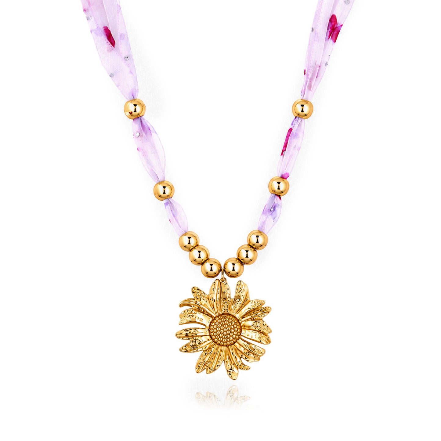 Sunflower Ribbon Bead 18K Gold Plated Necklace