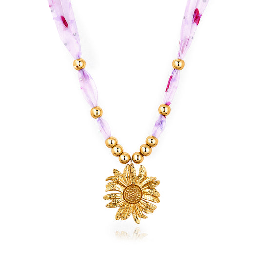 Sunflower Ribbon Bead 18K Gold Plated Necklace