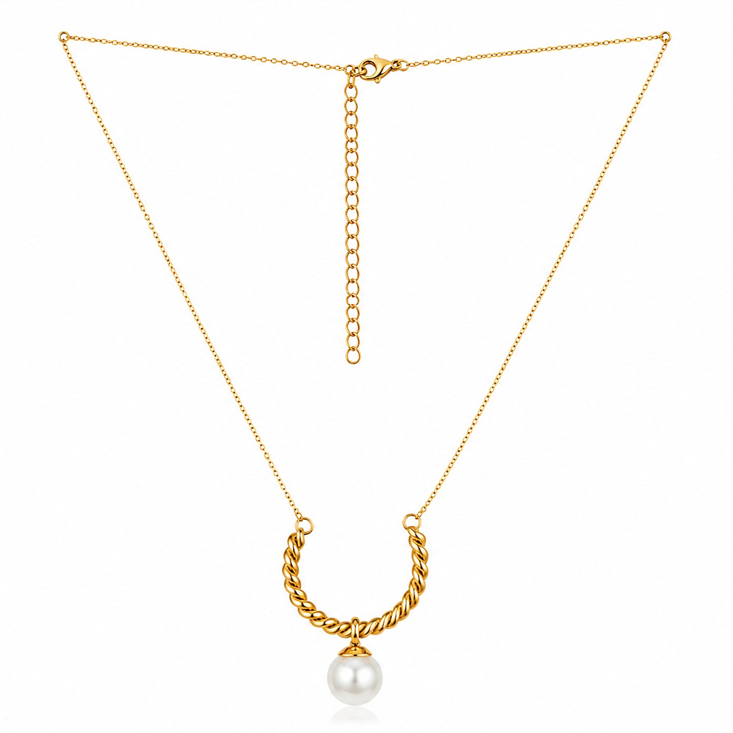 Twisted Arch Pearl Drop 18K Gold Plated Necklace